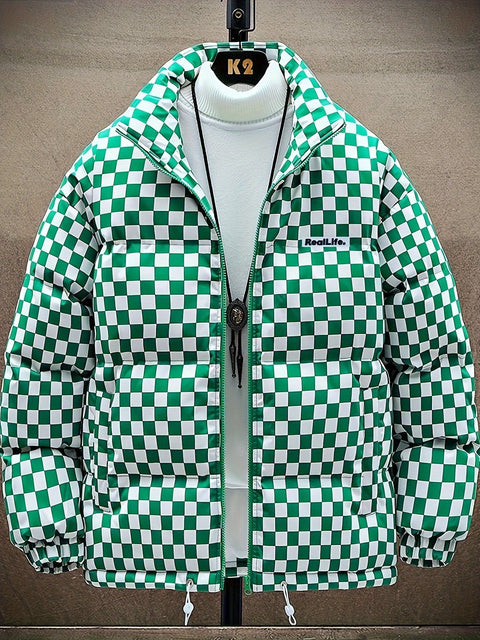 Stilvolle Karierte Pufferjacke für Männer – Atmungsaktive und Warme Winterjacke mit Stehkragen