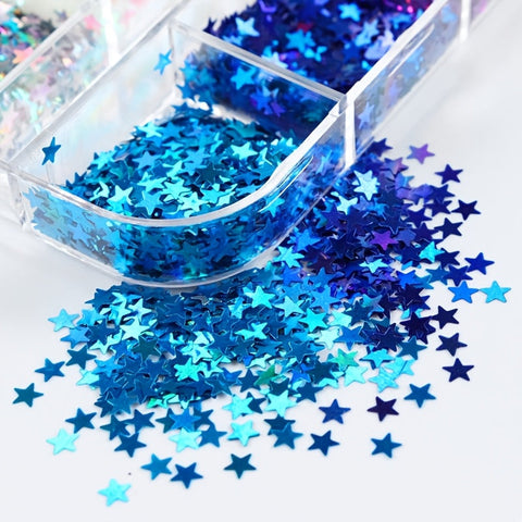12 Farben Sterne Pailletten – Glitzer Pailletten in langer Box für DIY und Scrapbooking