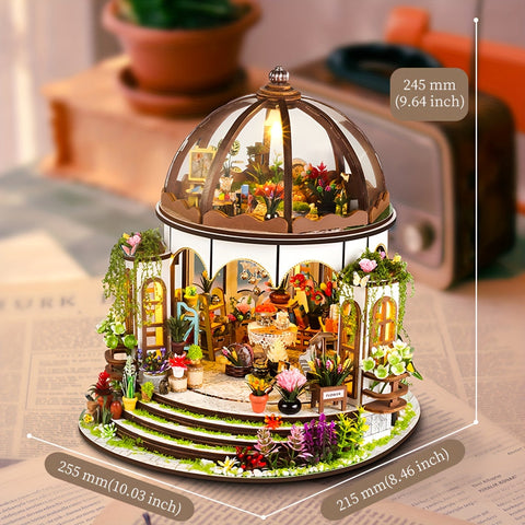 Miniatur Blumenhaus – 3D Holzpuzzle mit LED-Beleuchtung und detailliertem Garten