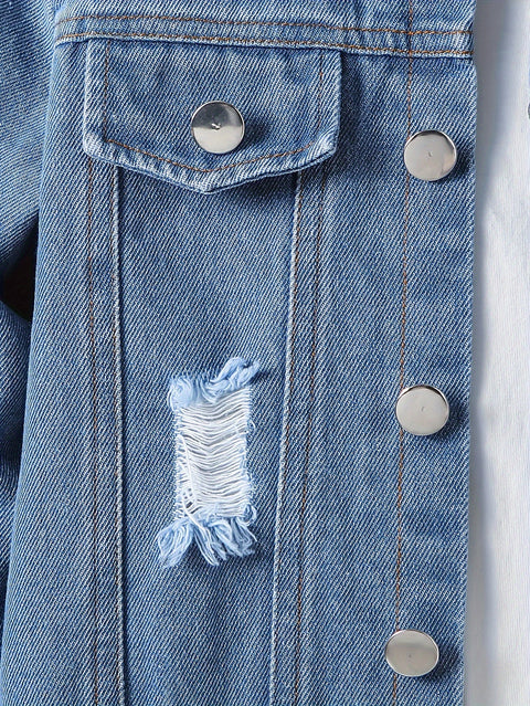 Lässige Ripped Denim Jacke und Hose Set – Perfekt für Abenteurer-Jungen