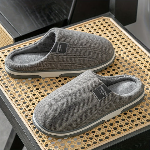 Warme Herrenpantoffeln mit Fischgrätstruktur – Komfort & Grip für Zuhause im Herbst und Winter