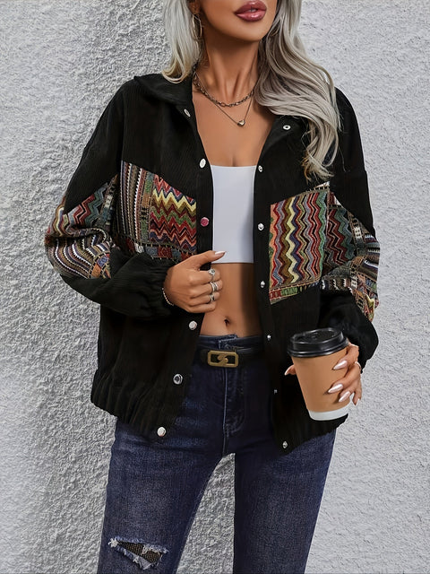 Tribal Print Corduroy Jacke – Fröhlich und Stilvoll für Frühling und Herbst