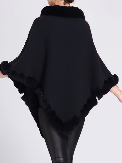 Luxe Dicke Strickpullover für Damen - Mit Kunstfellrand und schickem Pullover-Cape für den Winter