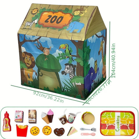 Dschungel Spielzelt für Kinder – Mit Zoo-Dekor und Spielzeugset