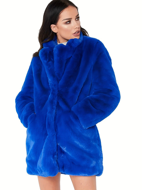 Eleganter Damen Mid-Länge Winter Faux-Fur Mantel - Stilvoll und Warm für Kalte Monate
