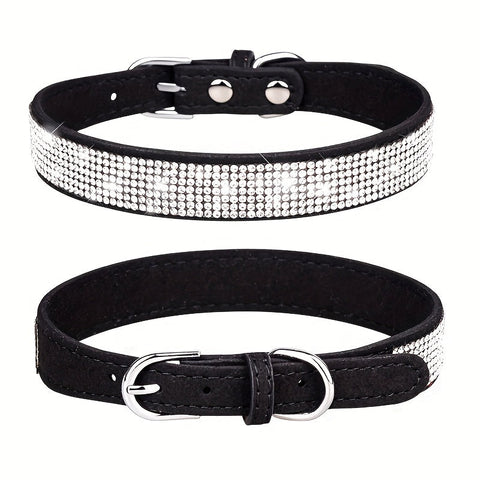 Verstellbares Lederhalsband für Hunde mit Strass – Stark und Langlebig