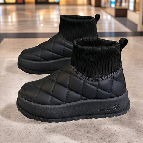 Damen High-Top Winter Schneestiefel – Gequiltetes Design mit Isolierung und Rutschfester Gummisohle