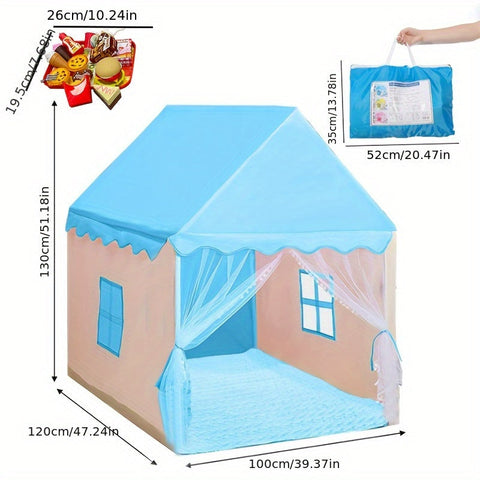 Spielzelt für Kinder – Fröhliches Blaues Prinzessinnenhaus mit Burger-Spielset für stundenlangen Spaß