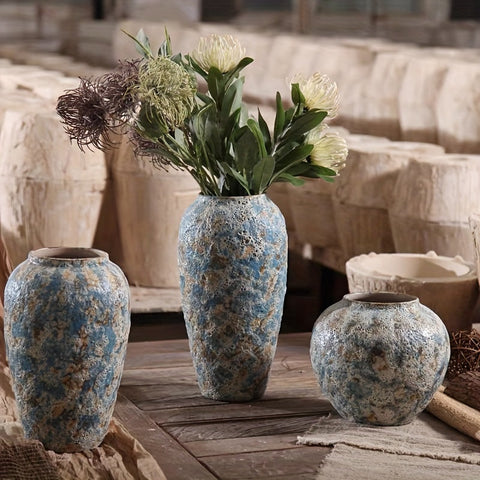 Einzigartige Vintage Keramische Vase – Handgefertigte Blaue Steinware für einen Authentischen Look