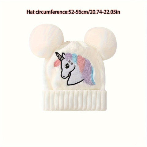 Lila Einhorn Mütze für Kinder - Gemütlich und Warm mit Pompons
