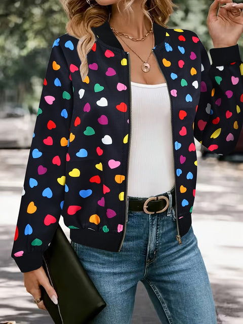 Fröhliche Herzchen Bomberjacke – Stilvolle und Bequeme Zip-up Jacke für Frühling und Herbst