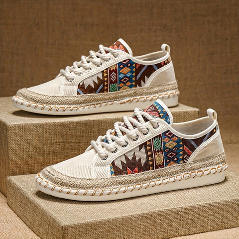 Boho Espadrille Sneakers für Herren – Atmungsaktives Canvas mit Bunt Gesticktem Design
