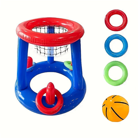 Aufblasbares Schwimmbad-Basketballset – Korb, Ball und Ringe Inbegriffen