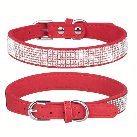 Verstellbares Lederhalsband für Hunde mit Strass – Stark und Langlebig