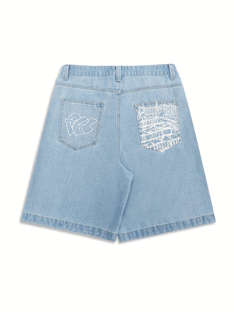 Lässige Bermuda-Jeansshorts – Lockere Passform mit stilvollen Blumenstickereien