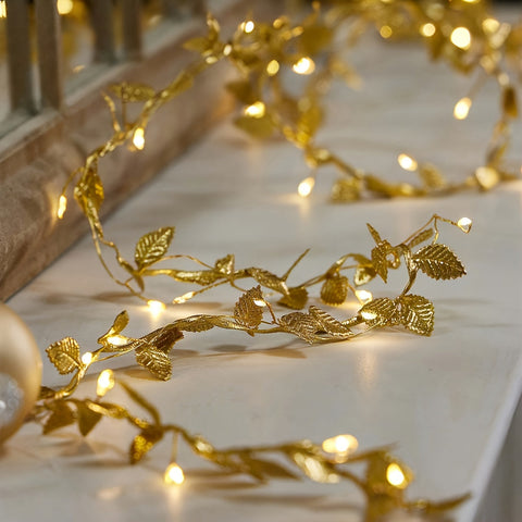 Goldene Blätter Lichterkette - Elegante Beleuchtung für Tischdekoration und Feiern