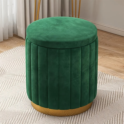 Nordic Chic Aufbewahrungs-Ottoman – Stilvoller runder Pouf mit Stauraum und Spiegeloberfläche