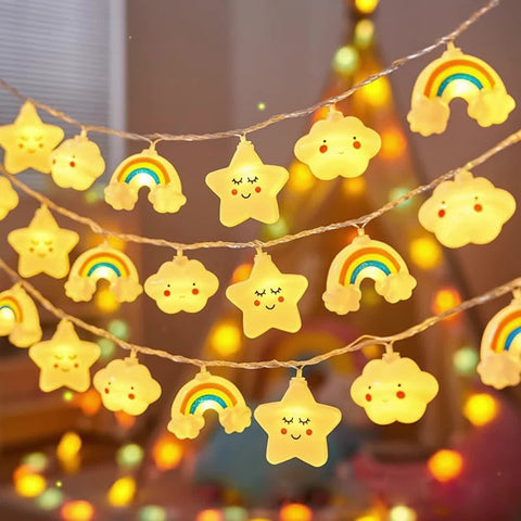 Magische LED-Lichterkette – Stern-, Wolken- und Regenbogen-Designs für eine Fröhliche Atmosphäre