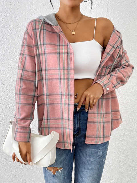 Leichtes Karomuster-Bluse mit Kapuze – Stilvoll und Bequem für Frühling und Sommer