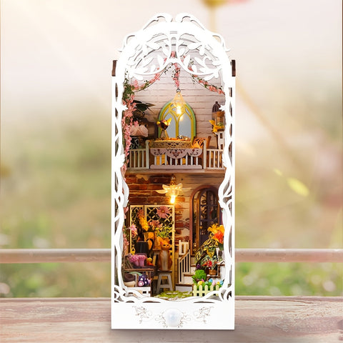 3D Holzpuzzle Haus – Weißes Blumenhaus mit Beleuchtung und Staubschutz