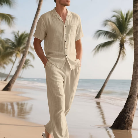 Herren Casual Leinen Set – Bequem und Luftig mit Langer Hose und Kurzarm