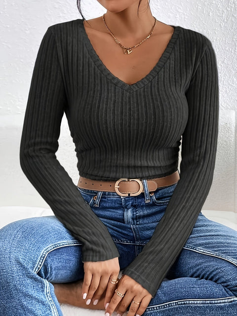 Rippstrick-Top mit V-Ausschnitt – Elegant und Bequem für Jeden Anlass