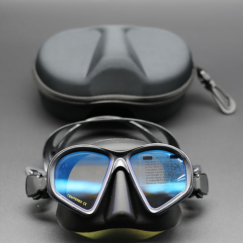 Temperiertes Tauchermaske mit Aufbewahrungstasche - Tauchbrille mit Anti-Beschlag und Kamerahalterung