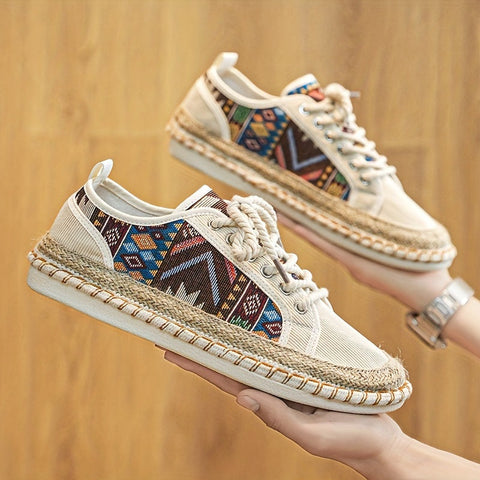 Boho Espadrille Sneakers für Herren – Atmungsaktives Canvas mit Bunt Gesticktem Design