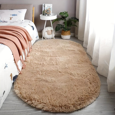 Plüsch Ovaler Teppich – Weicher und Stilvoller Teppich für Schlafzimmer und Wohnzimmer Dekoration