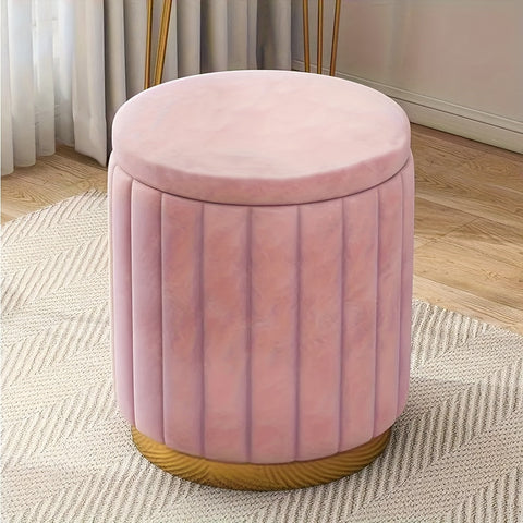 Nordic Chic Aufbewahrungs-Ottoman – Stilvoller runder Pouf mit Stauraum und Spiegeloberfläche