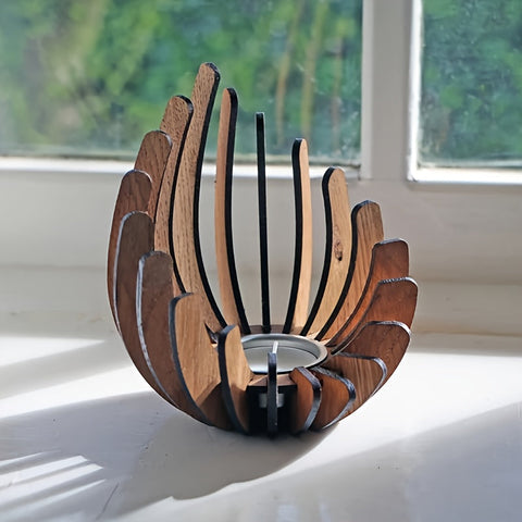 Bohemian Lotus Teelichthalter – Handgefertigtes Schichtenholzdesign