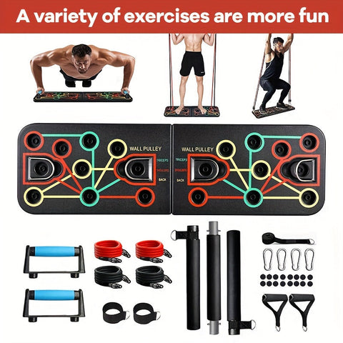 Push-up-Plank-Set mit Griffen, Widerstandsbändern und Zubehör – ideal für Brust und Bauch