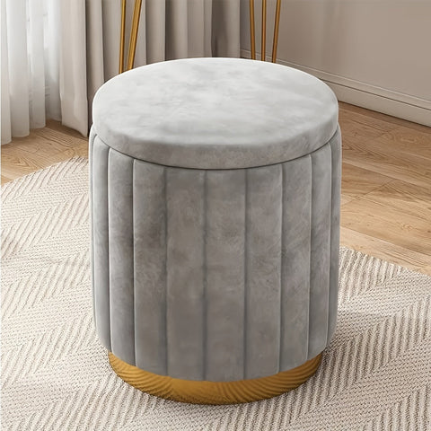 Nordic Chic Aufbewahrungs-Ottoman – Stilvoller runder Pouf mit Stauraum und Spiegeloberfläche