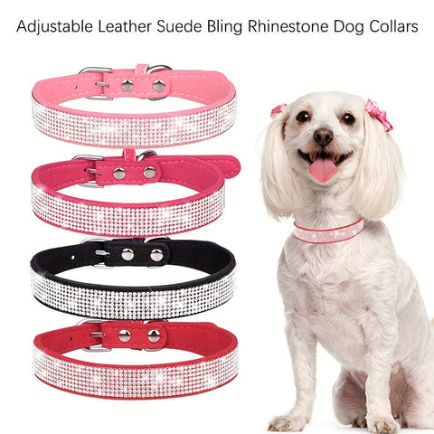 Verstellbares Lederhalsband für Hunde mit Strass – Stark und Langlebig