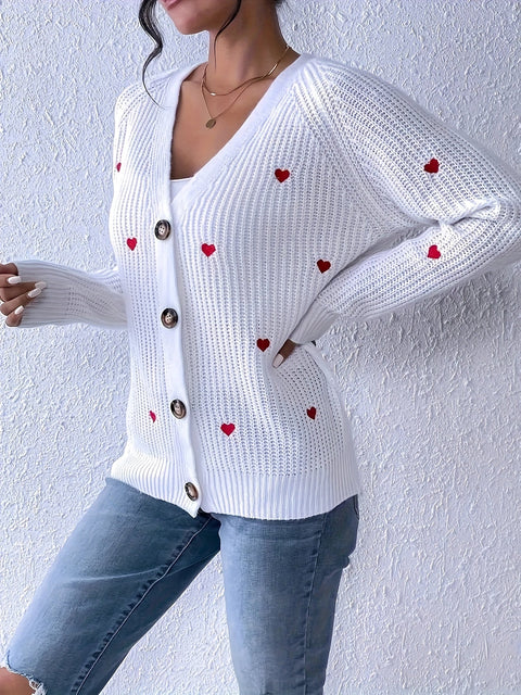 Lune Bestickte Herzchen Cardigan – Stilvoll und Bequem für Frühling und Herbst