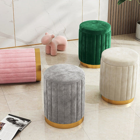 Nordic Chic Aufbewahrungs-Ottoman – Stilvoller runder Pouf mit Stauraum und Spiegeloberfläche