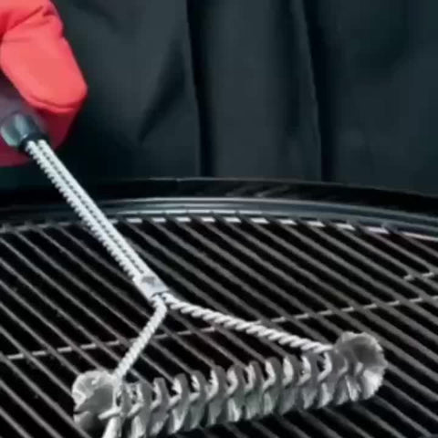 Y-förmige BBQ-Bürste mit langem Griff – Edelstahl-Reinigungsbürste für gründliche Grillreinigung
