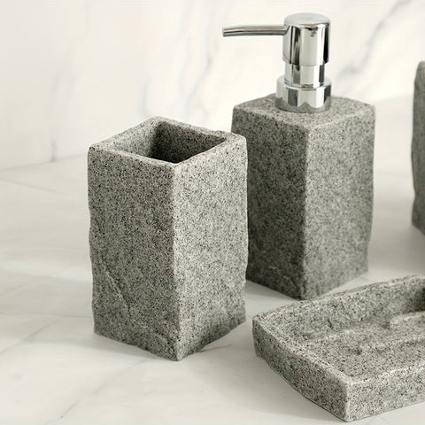 Graues Resin Badezimmer Set – Luxuriöses Set aus 4 Teilen für ein Elegantes Badezimmer