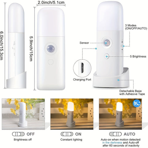 LED Nachtlampe mit Bewegungssensor – USB-aufladbar und einstellbare Helligkeit für Schlafzimmer und Flure