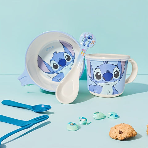 3-teiliges Stitch Tischgeschirr Set – Schüssel, Becher und Löffel mit niedlichem Cartoon-Design