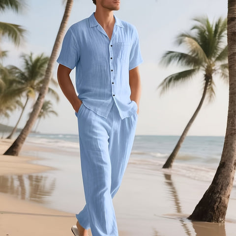 Herren Casual Leinen Set – Bequem und Luftig mit Langer Hose und Kurzarm