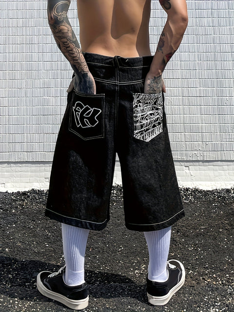 Lässige Bermuda-Jeansshorts – Lockere Passform mit stilvollen Blumenstickereien