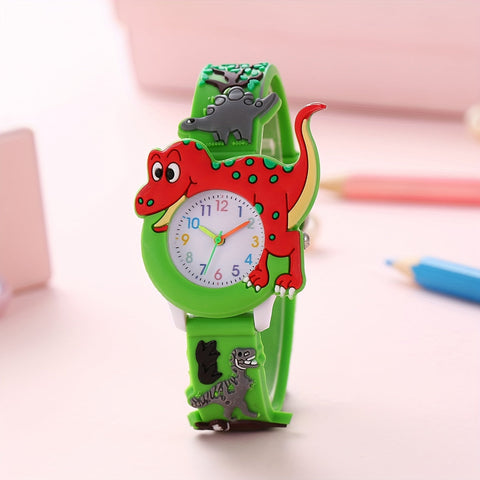 Dinosaurier Kinderuhr für Kinder - Lustiger Cartoon Tyrannosaurus Rex mit Silikonarmband