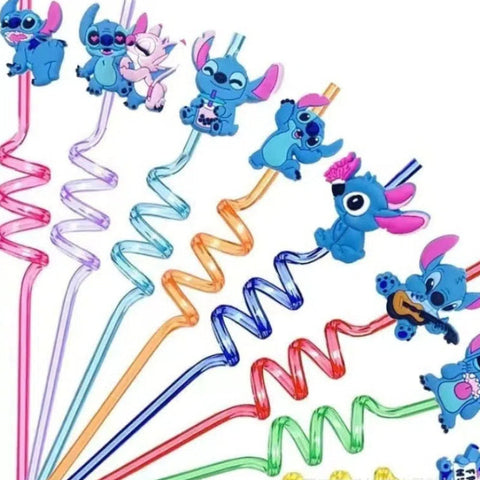 Stitch Wiederverwendbare Strohhalme Set – 16 Bunte Strohhalme für Partys und Geburtstage