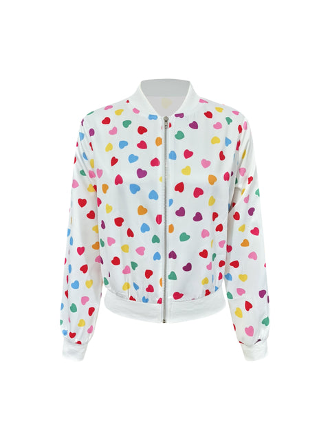 Fröhliche Herzchen Bomberjacke – Stilvolle und Bequeme Zip-up Jacke für Frühling und Herbst
