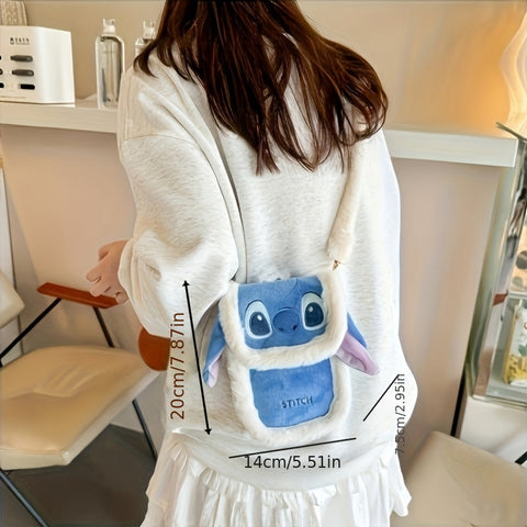 Süße Stitch Crossbody Tasche – Mit Kunstfell und Besticktem Design für den Alltag