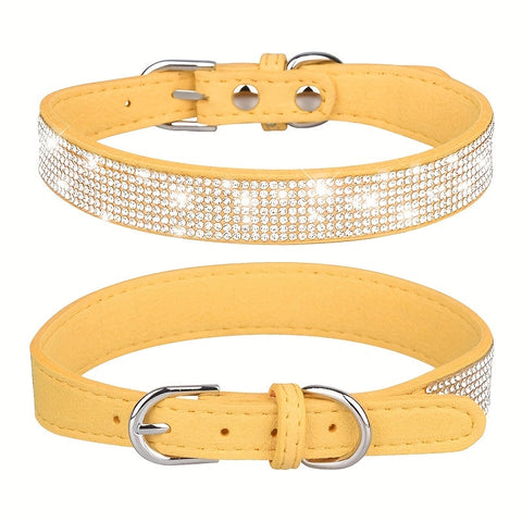 Verstellbares Lederhalsband für Hunde mit Strass – Stark und Langlebig