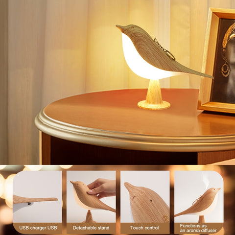 LED Vogel Lampe mit Aroma Diffuser – USB Aufladbare Nachtlampe und Leselampe mit 3 Farbtemperaturen