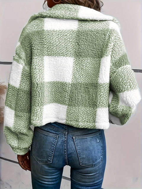 Luna Karierter Teddy-Jacke - Wärme und Stil für Damen