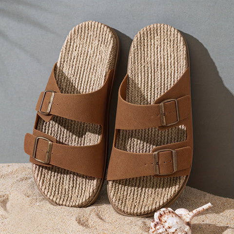 Stylische Herren Slipper – Atmungsaktiv mit Schnallenriemen und Rutschfester Sohle
